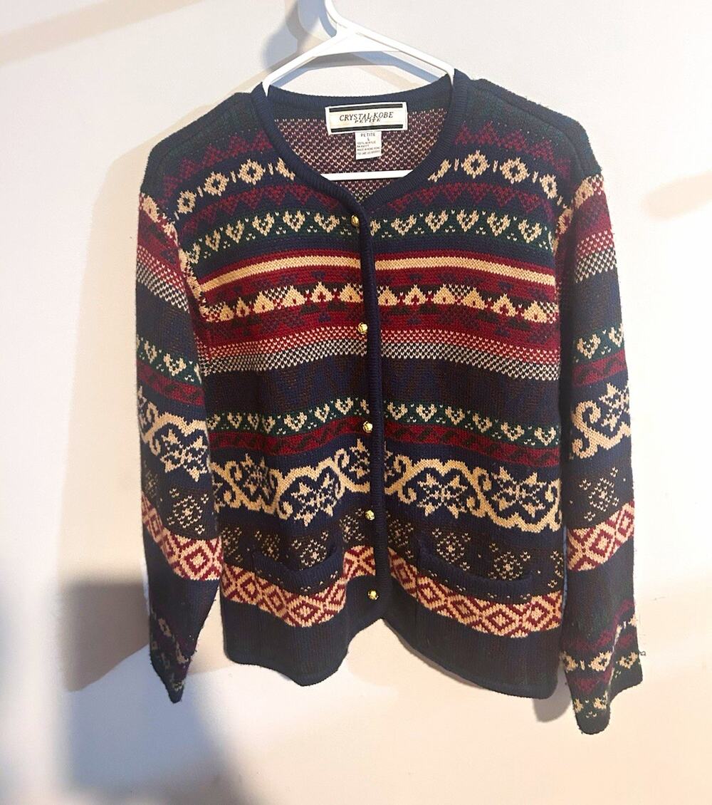 Crystal Kobe Women’s Multicolor Fair Isle Knit Button Pockets Cardigan PL